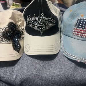 Harley-Davidson women's Baseball Hat and denim flag and cream cross hats